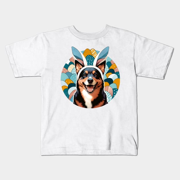 Australian Kelpie in Bunny Ears Enjoys Easter Fun Kids T-Shirt by ArtRUs